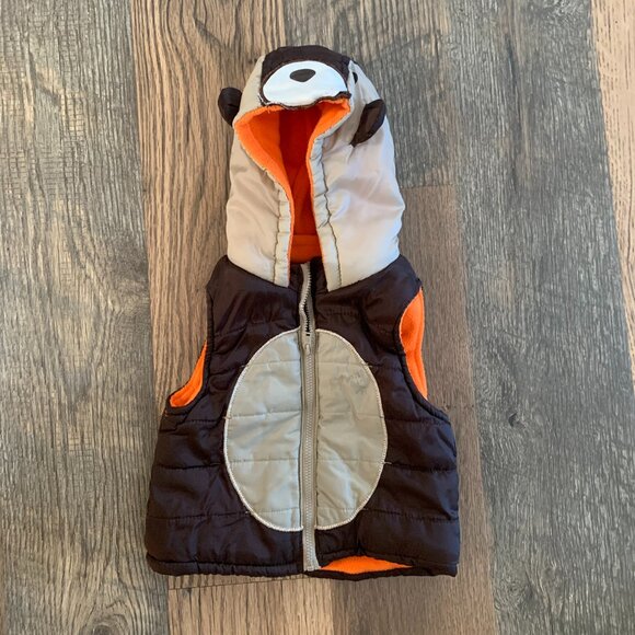 18 month Brown and Tan Bear Vest with Fleece Lining and Bear Face Hood - Picture 1 of 6